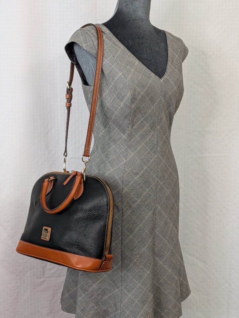 Dooney & Bourke Pebble Grain Black Leather Dome Satchel Crossbody
